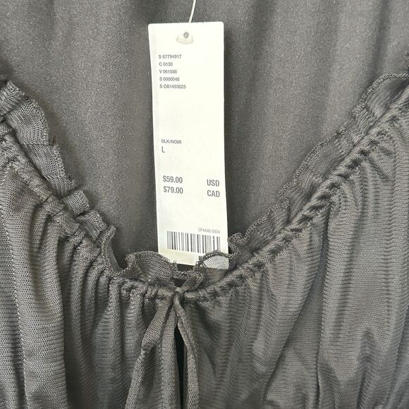 Urban Outfitters Black Babydoll Dress Chiffon Puff Sleeve Witch Goth Twilight L - Picture 8 of 13